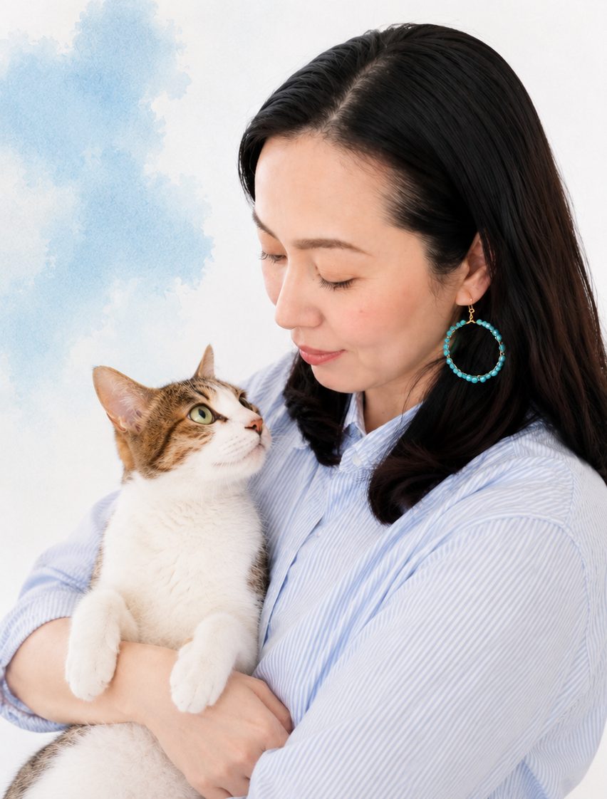 猫を抱くkyoko